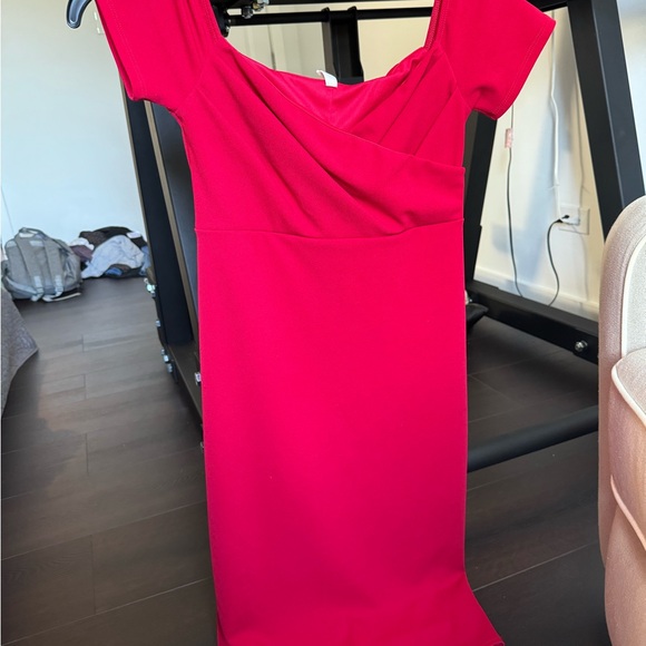 PinkBlush Red Solid Off Shoulder Maternity Fitted Dress size small - Picture 3 of 5